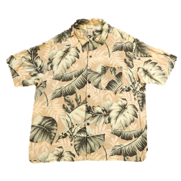 PANAMA Jack Tan & Green Leaf Print Button-Up Shirt - Picture 1 of 6